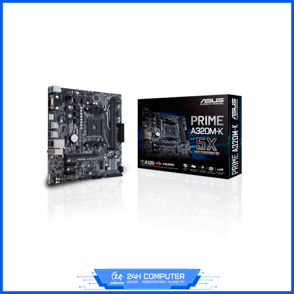 Bo mạch chủ ASUS Prime A320M-K DDR4 – mATX, Socket AM4, DDR4-4600 OC, PCIe 3.0 x16, Dual M.2 & Gigabit LAN