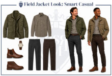 How to Wear a Field Jacket: 5 Outfits That Actually Work Men wearing olive field jackets with button-down shirts, dress pants, brown boots, and watches.