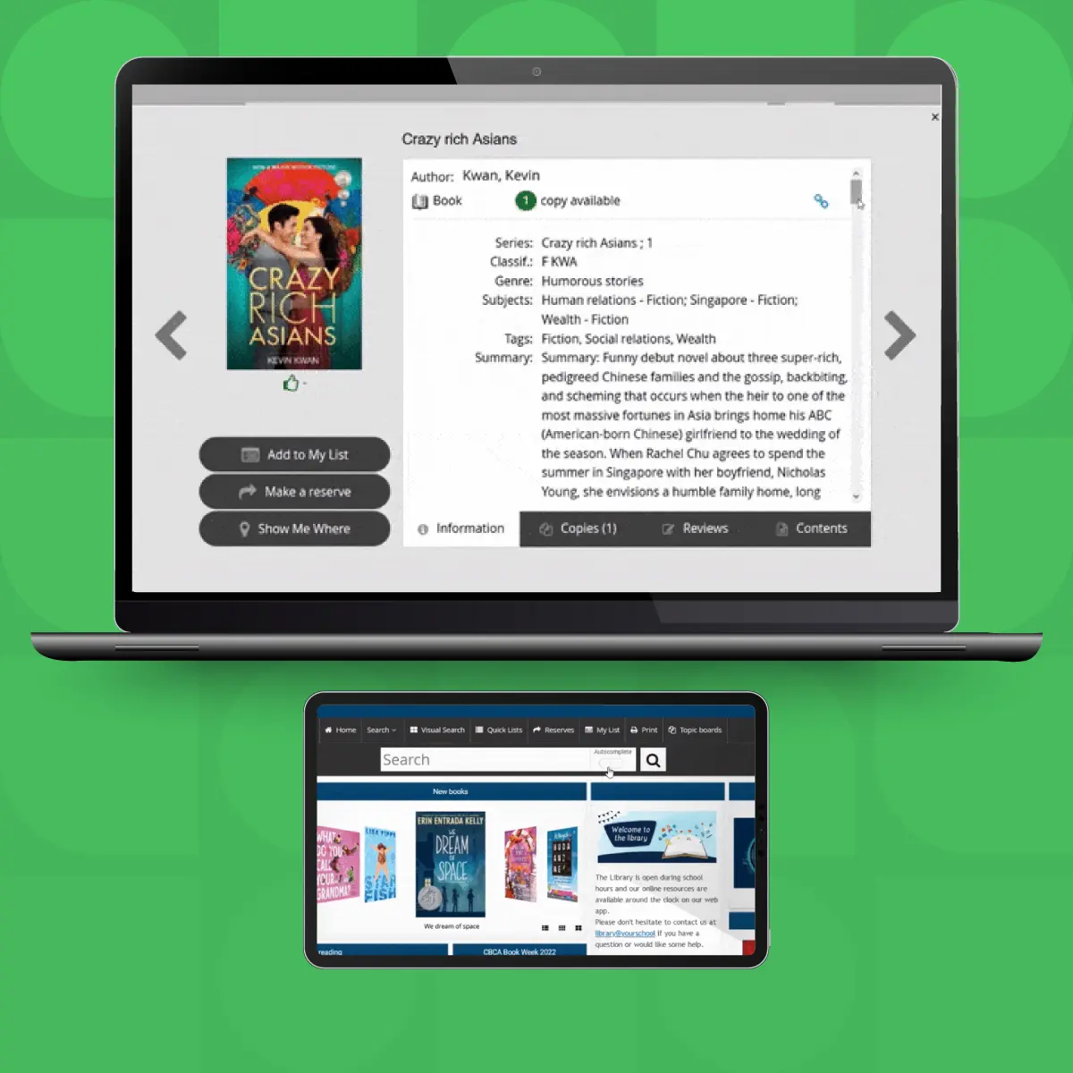 Accessit Library student interface on a laptop and a tablet