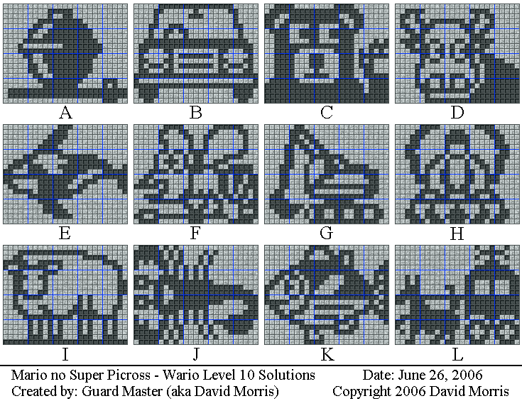Mario's Super Picross Mario no Super Picross Import Wario Level 10 Solutions PNG v10