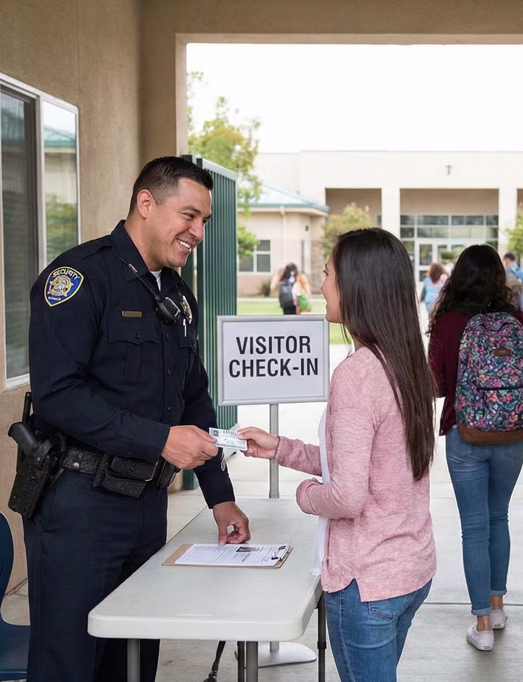 security officer supporting the visitor check ins.
