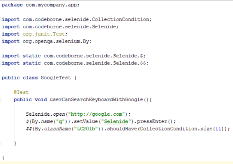 Selenide Code Example