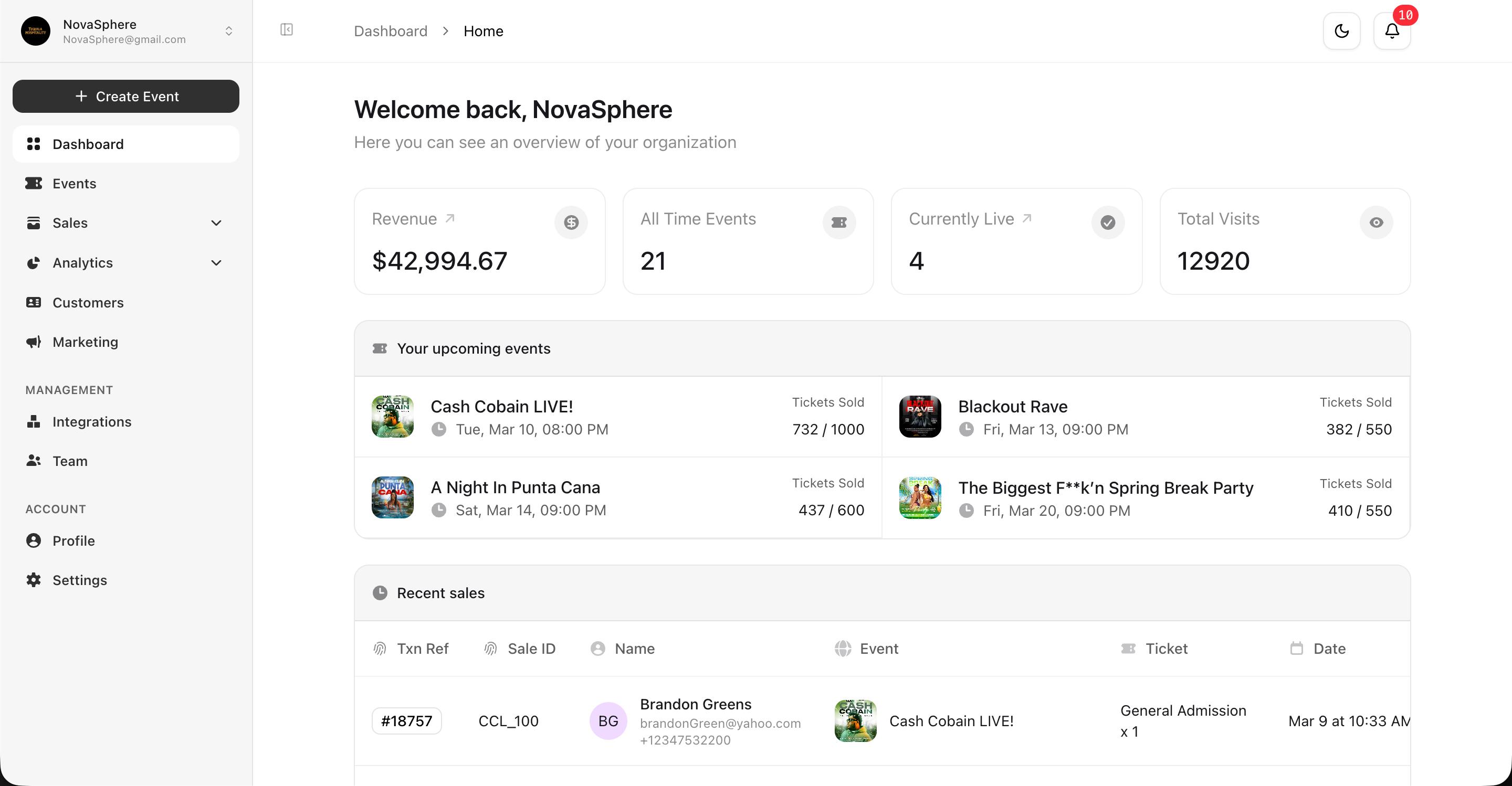 Avenue for organizers interface preview