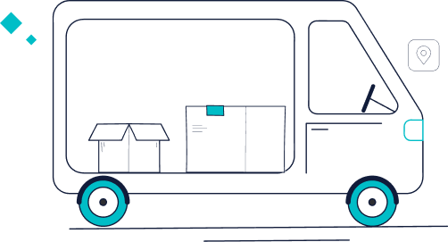 Illustration of a vehicle transporting packages.