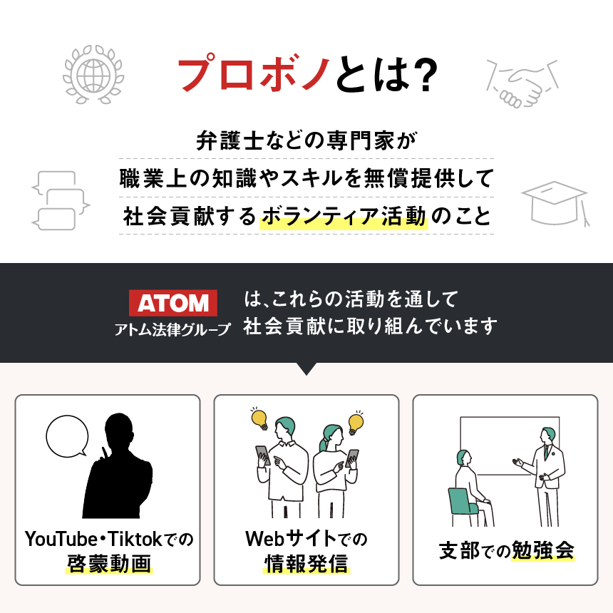 アトム法律グループは、これらの活動を通して社会貢献に取り組んでいます