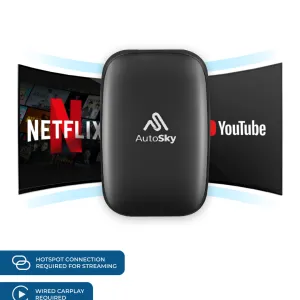 AutoSky Wireless CarPlay and Android Auto AI Box Lite - Supports Netflix, YouTube - WCPAA 1T 1