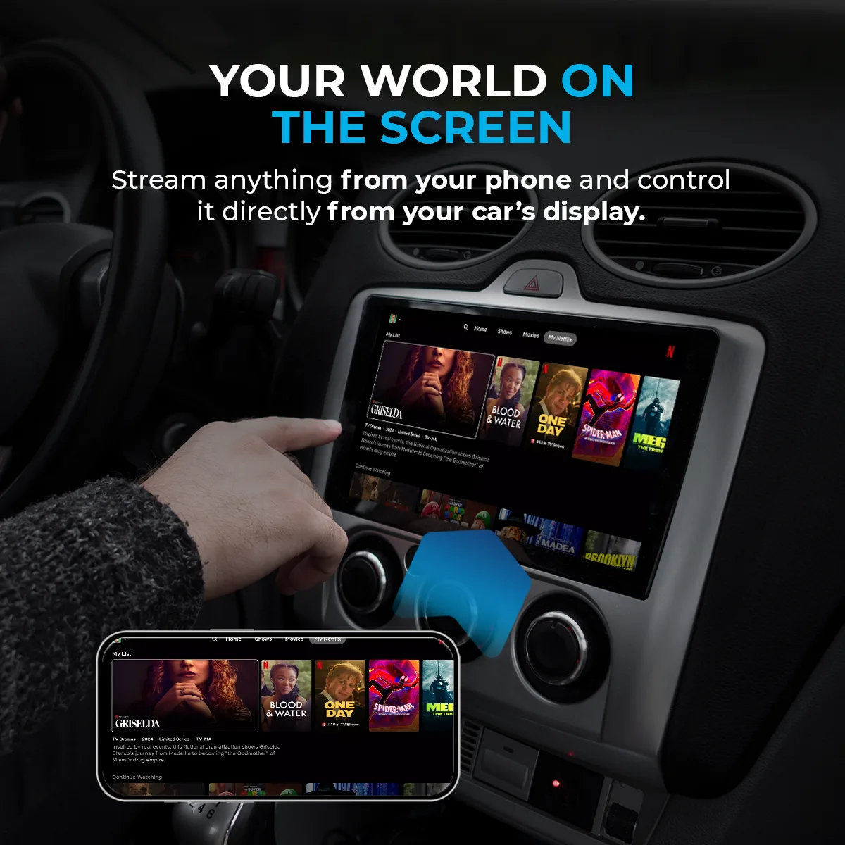 AutoSky Mirror Sync AMS-1 | Wireless CarPlay Adapter & Smartphone Screen Mirroring Device | USB-A & USB-C | Converts Wired Ca