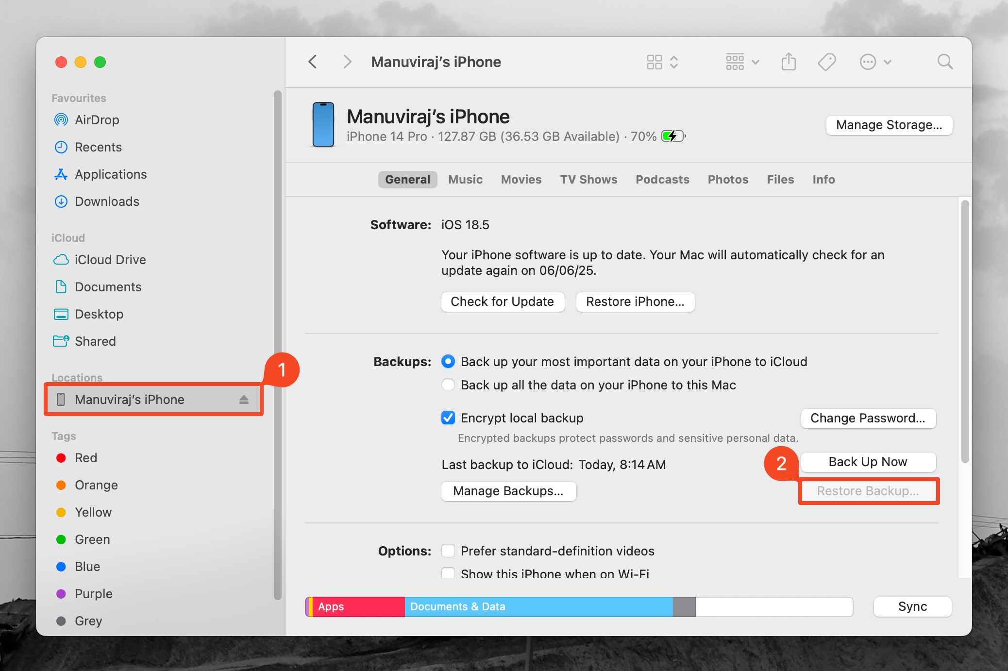 Finder backups in macOS.