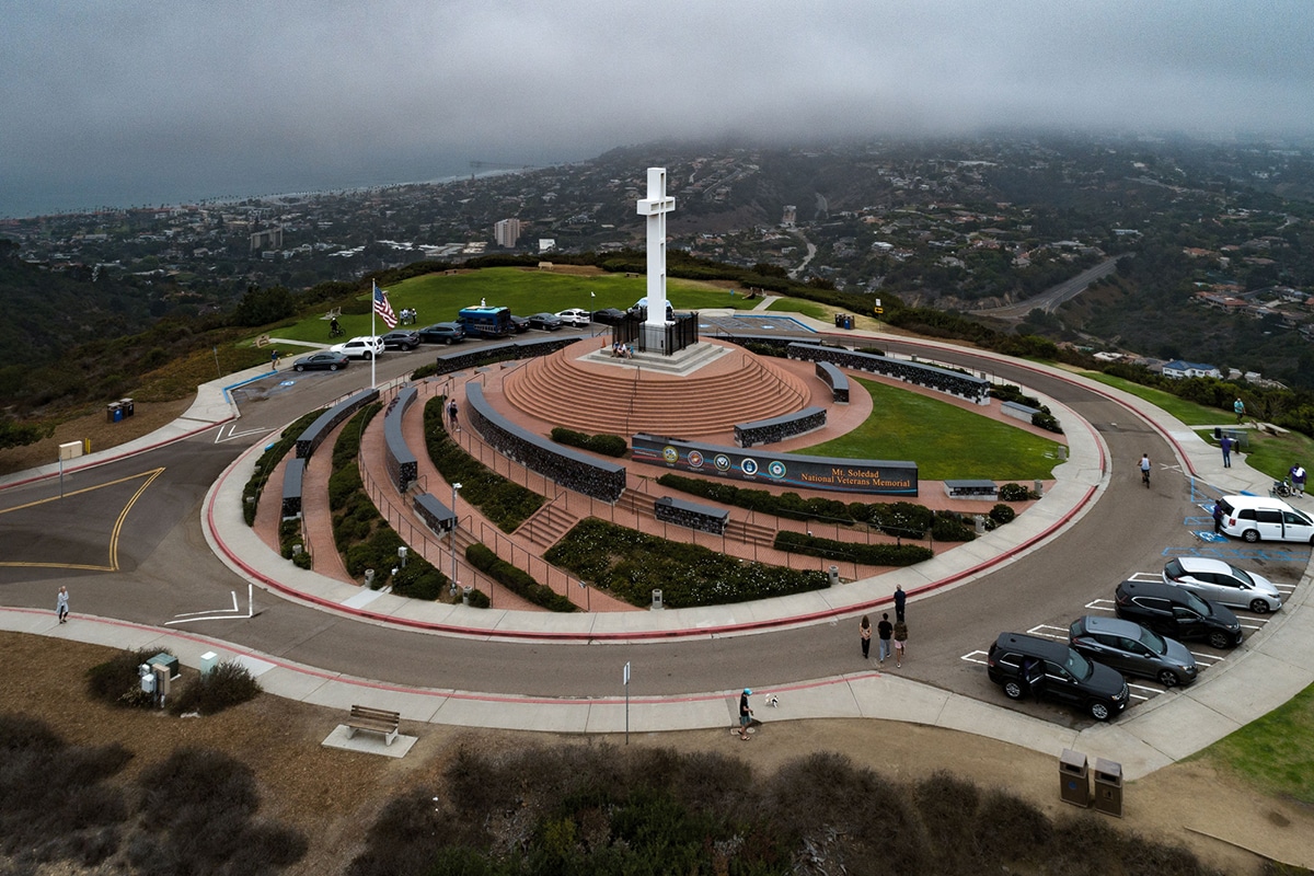 Mt. Soledad An Aerial view of National Veterans Memorial with misty background