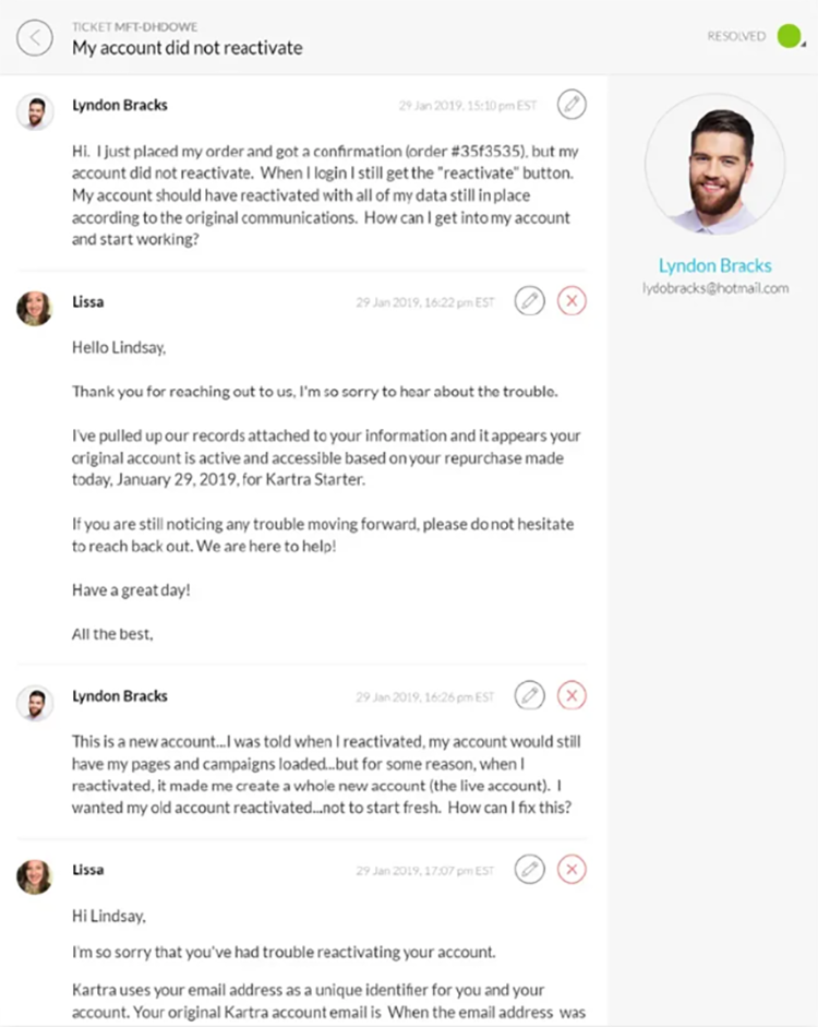 customer support in kartra
