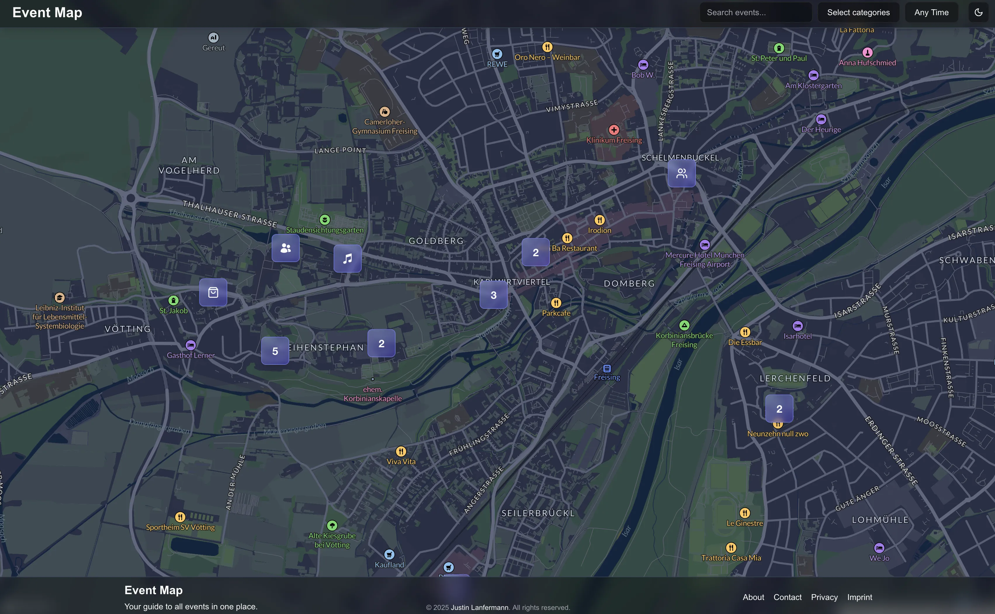 PartyMap: clustered events around Freising