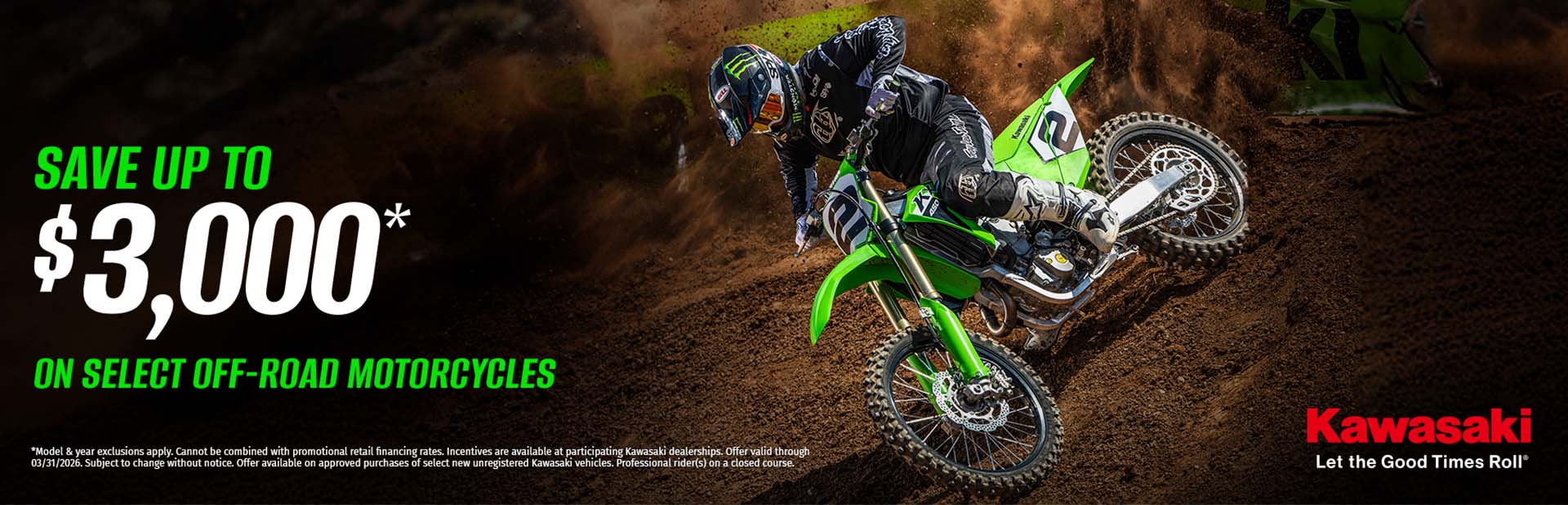 SAVE UP TO $3,000 ON SELECT OFF-ROAD MOTORCYCLES