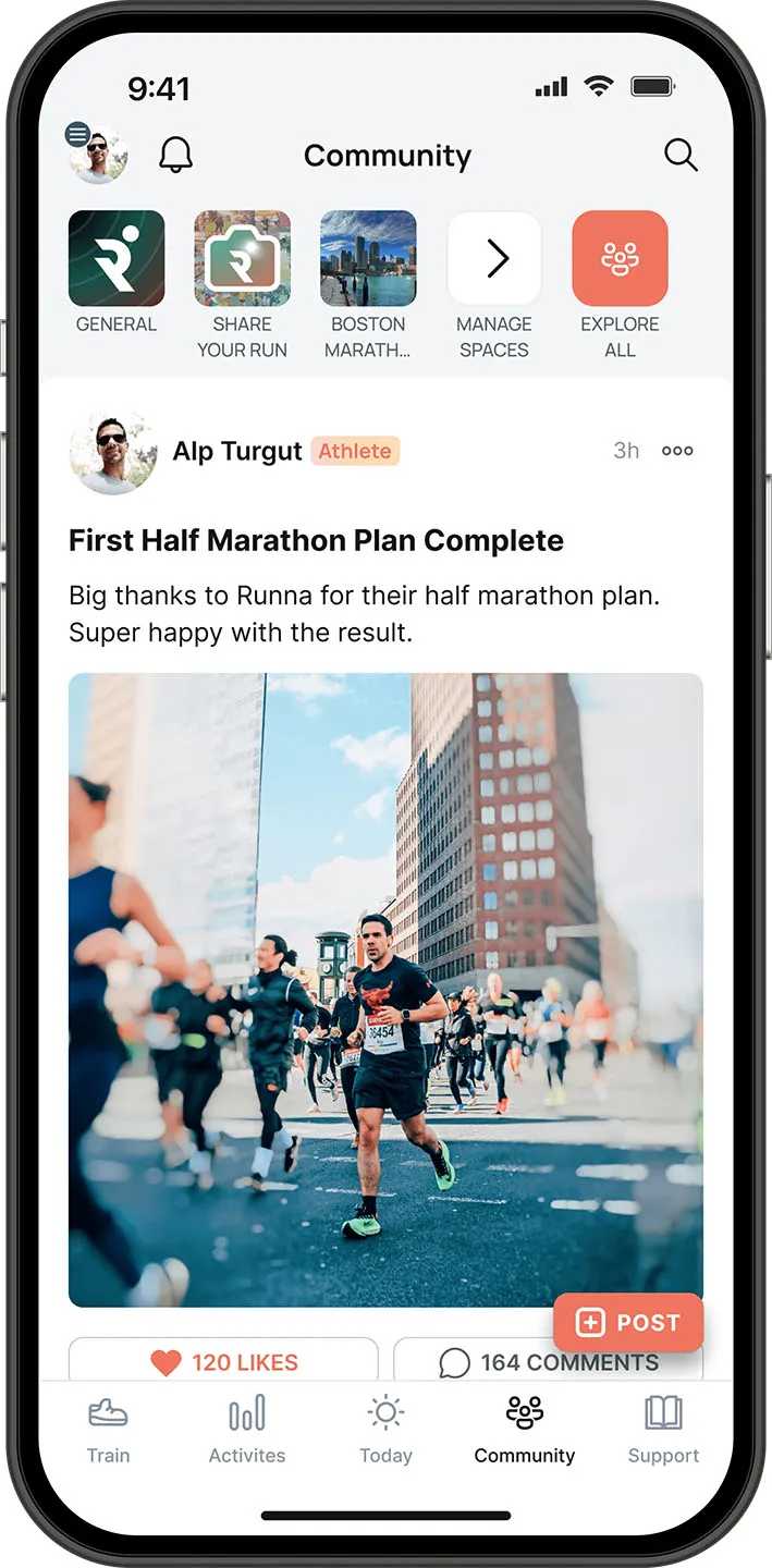 Phone mockup with Runna app screenshot.