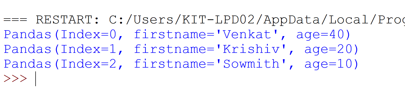 Pandas itertuples