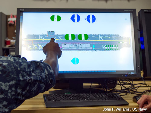 A US Navy touchscreen computer on an aircraft carrier