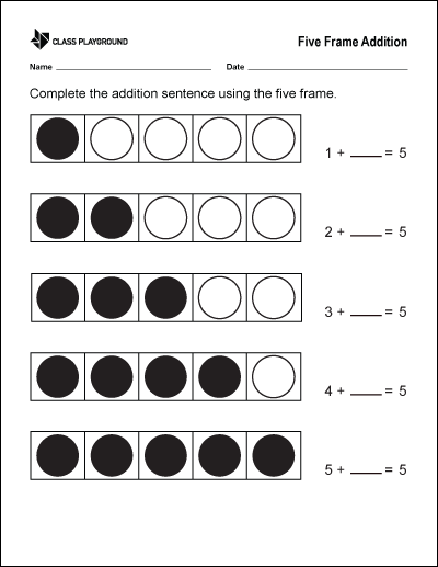 Five Frame Addition Worksheet