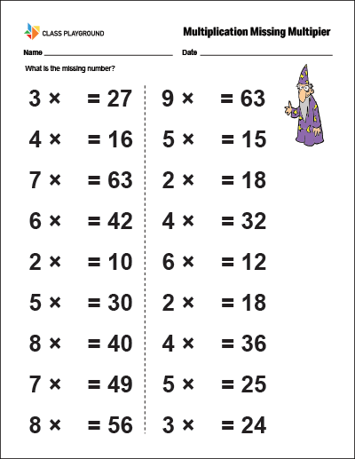 Printable Missing Multiplier Worksheet