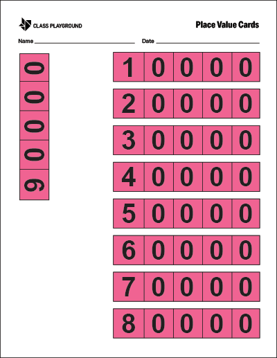 place value cards color ten thousands