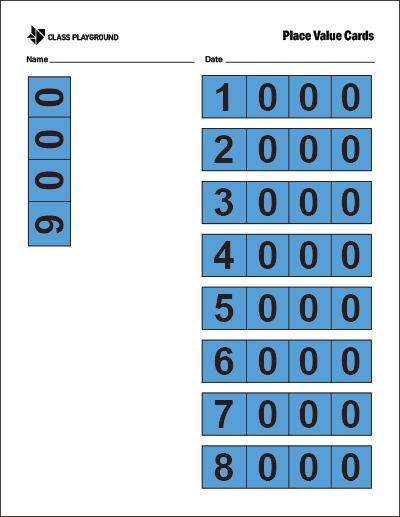 place value cards color thousands