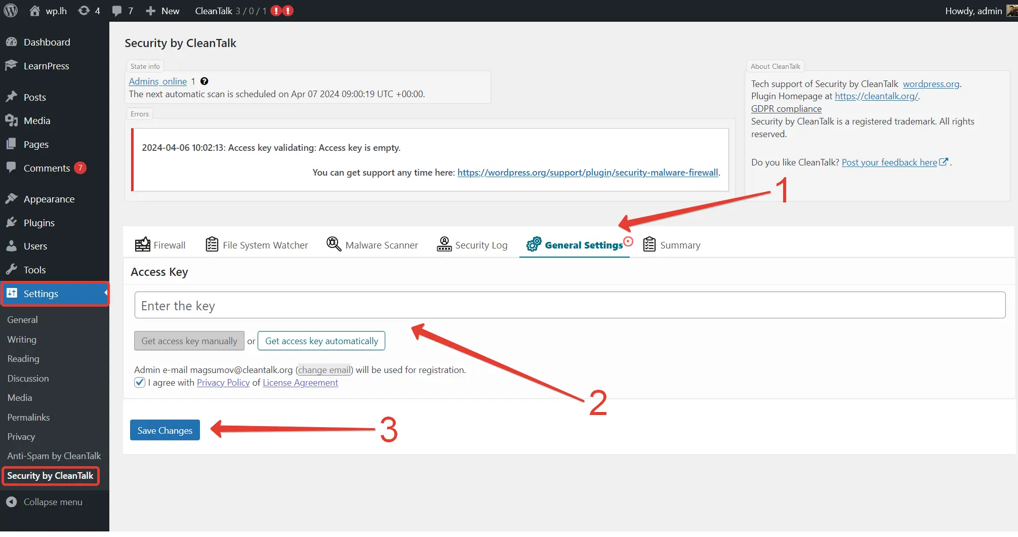 Entering The Access Key Enteting the access key