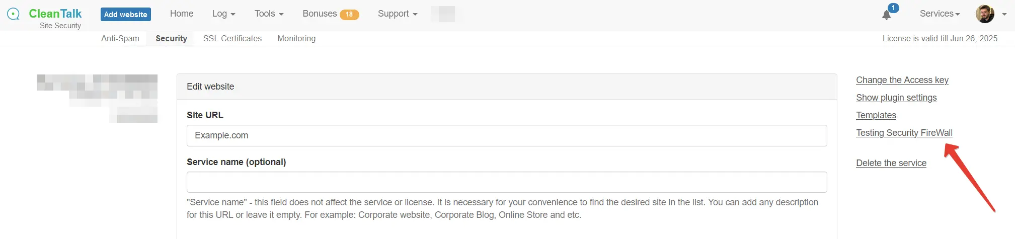 Security FireWall Testing CleanTalk Security Dashboard Website Settings Test Block Screen Firewall