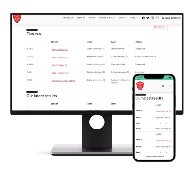 Clubforce League software displayed on Mobile and Desktop