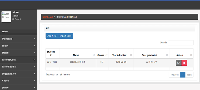 Simple Student Alumni System In PHP