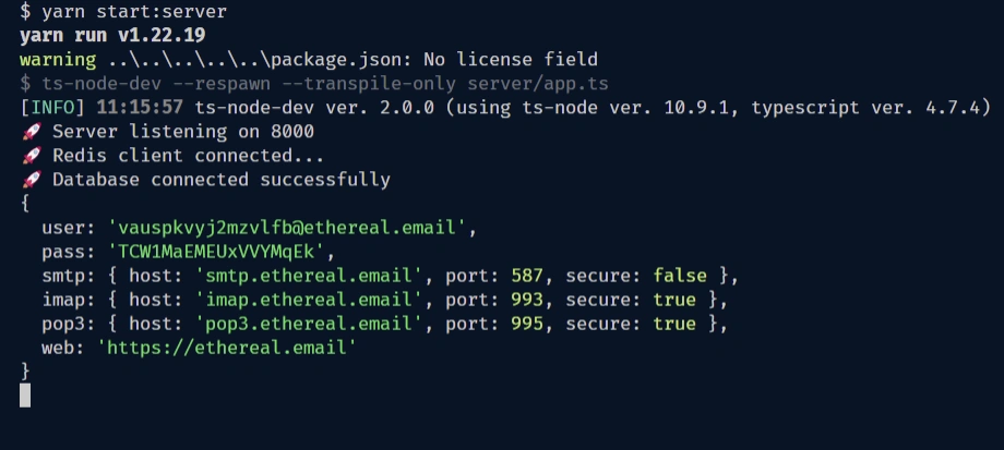 nodejs gRPC API server generate SMTP credentials with Nodemailer