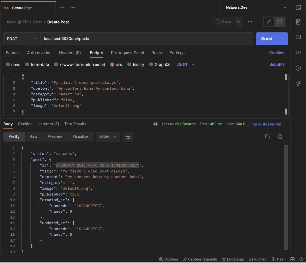 nodejs grpc api create a new document