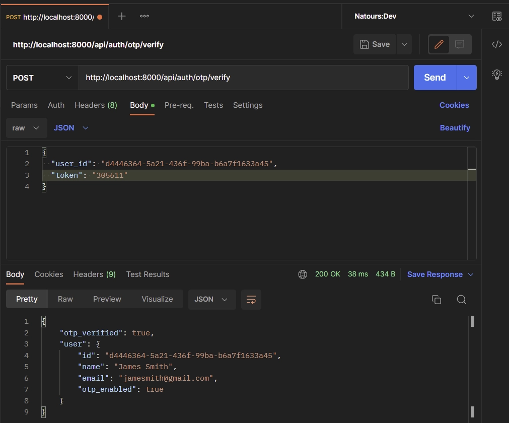 nodejs api 2fa verify the otp token