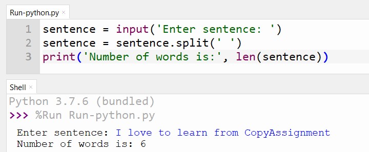 split the sentence in python