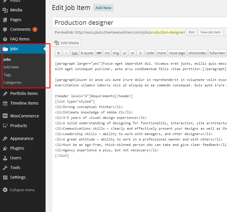 Jobs section