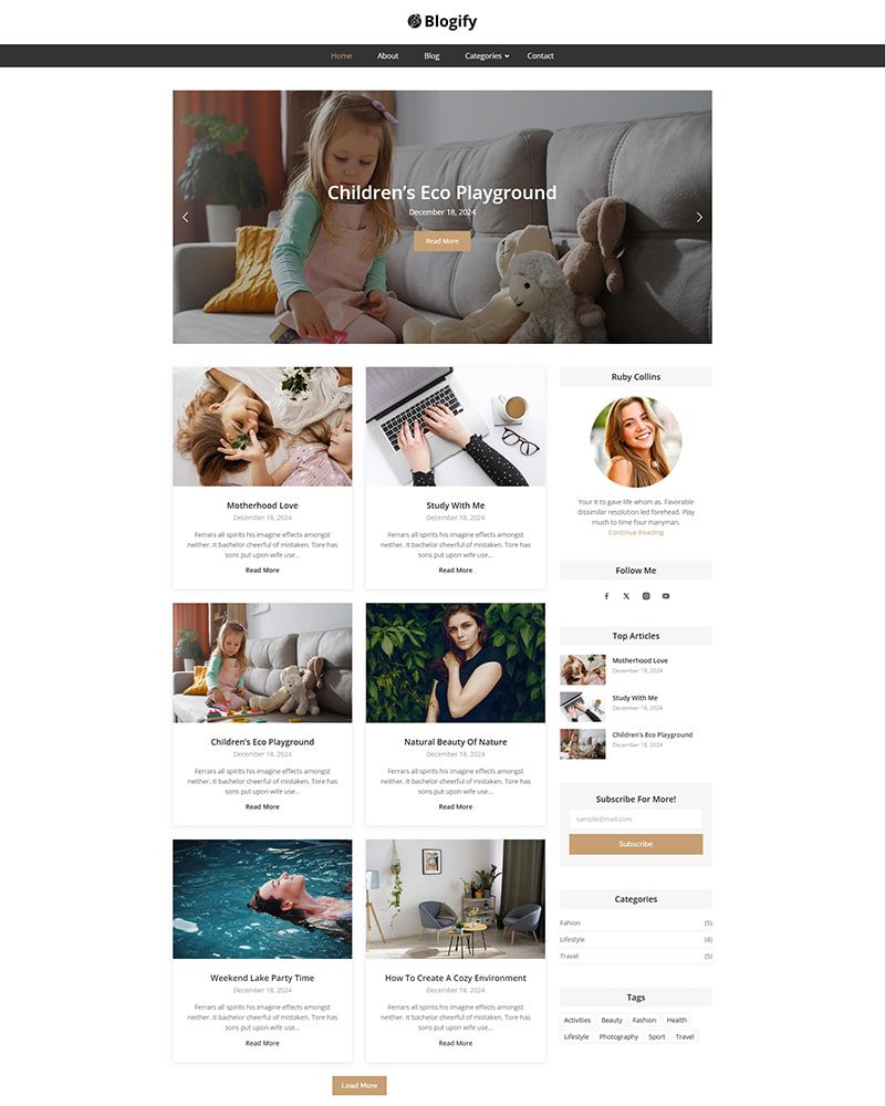 Free Personal Blog Elementor Template for WordPress
