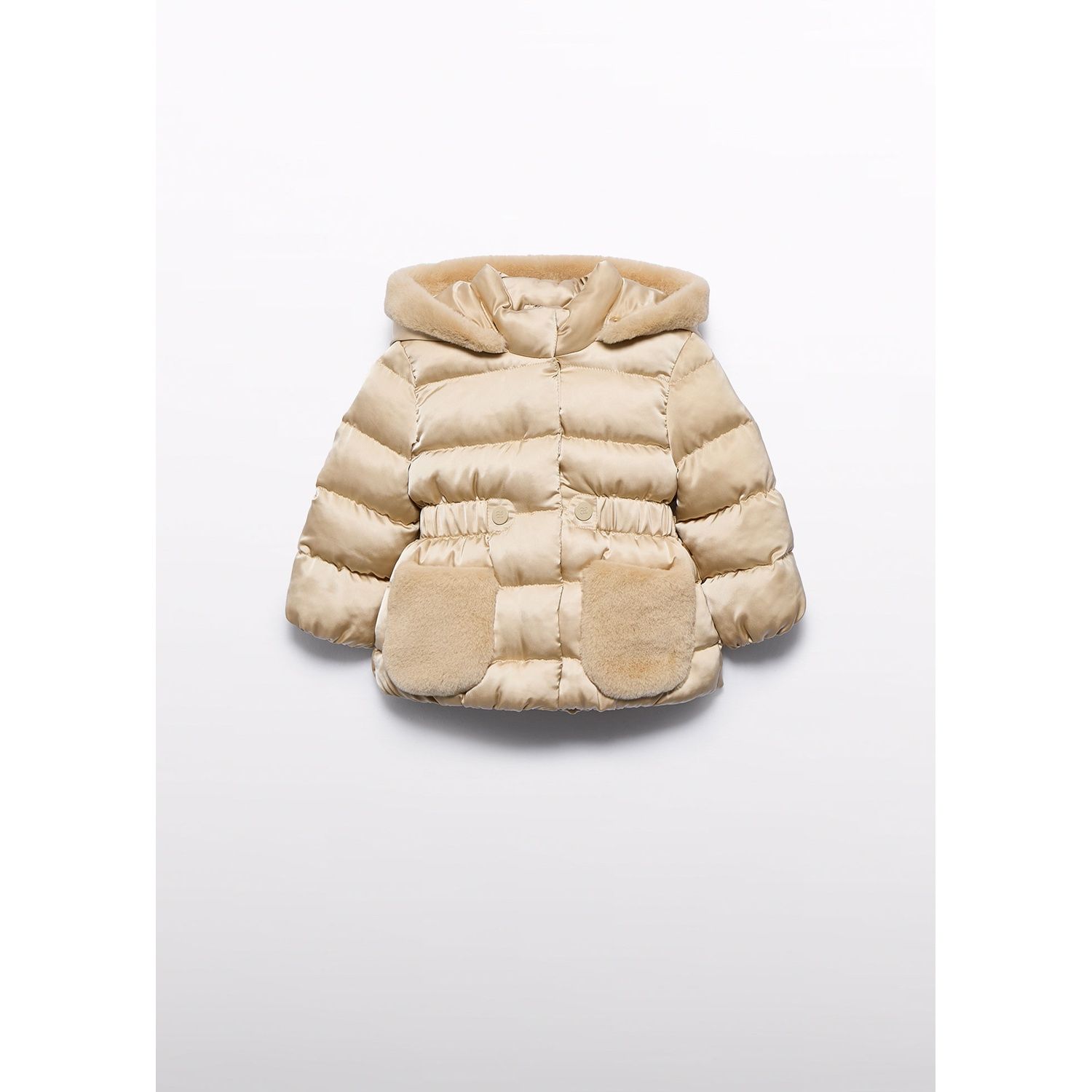 TAUPE SATIN JACKET HOODED FAUX FUR TRIM / 5821-020 TAUPE SATIN JACKET HOODED FAUX FUR TRIM / 5821-020