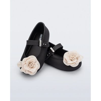 BLACK & BEIGE BALLERINA SHOE FLOWER APPLIQUE MINI MELISSA / 37823-B0981 BLACK & BEIGE BALLERINA SHOE FLOWER APPLIQUE MINI MELISSA / 37823-B0981