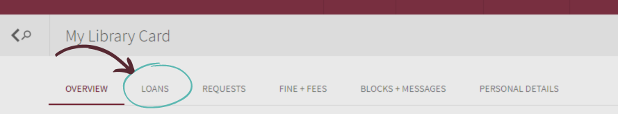 Library account page showing the Loans option in the navigation menu