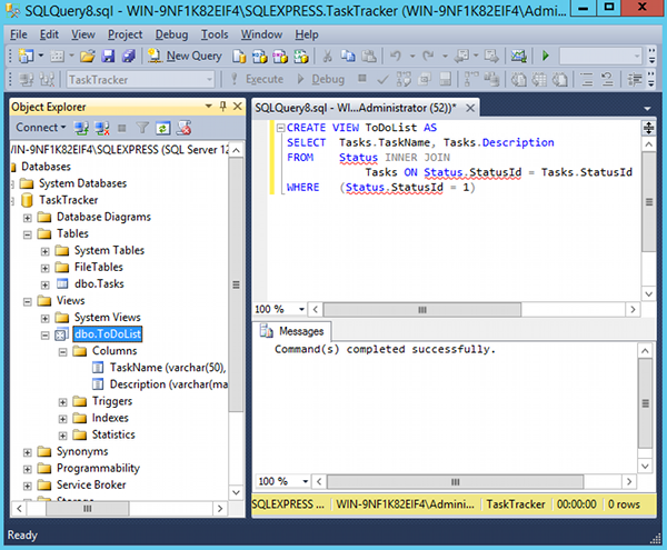 Screenshot of a SQL view script in SQL Server 2014