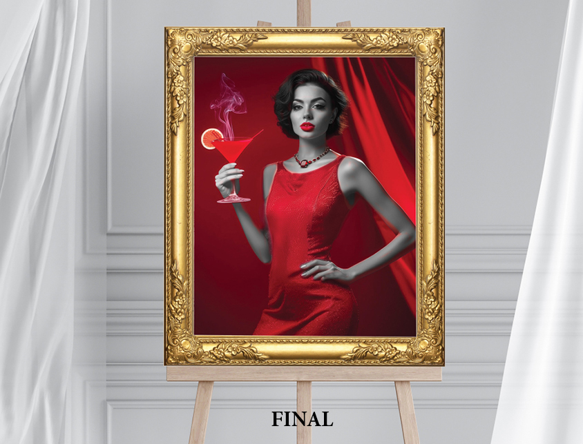Lady in red final created graphic using AI