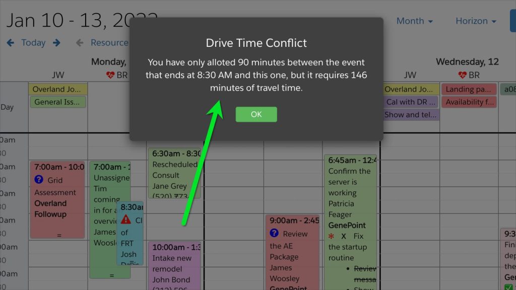 Drive times in Salesforce calendars