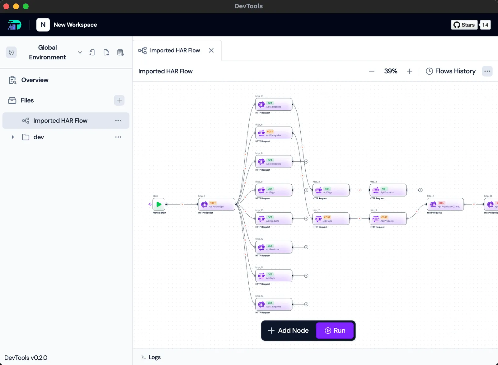 Flow builder with request chaining