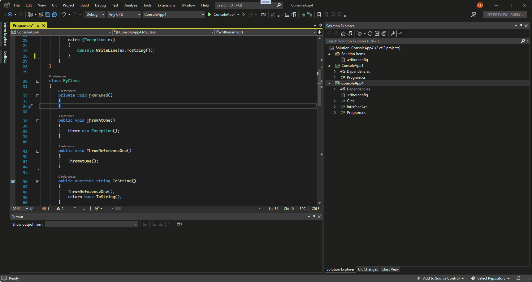 Moving image demonstrating Visual Studio's new stack trace explorer experience