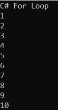 C# Standard For Loop C# Standard For Loop