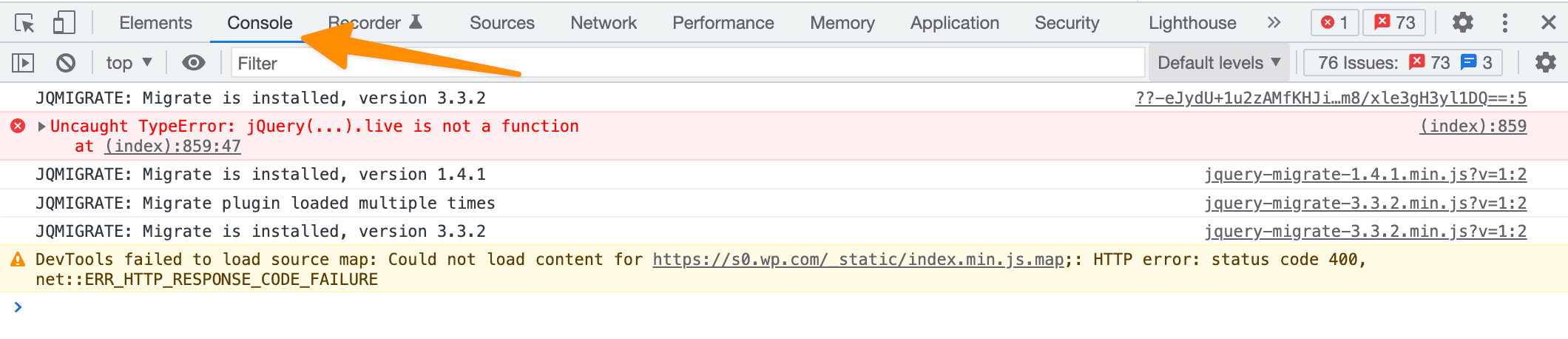 Screenshot showing Javascript Error Console in Chrome.