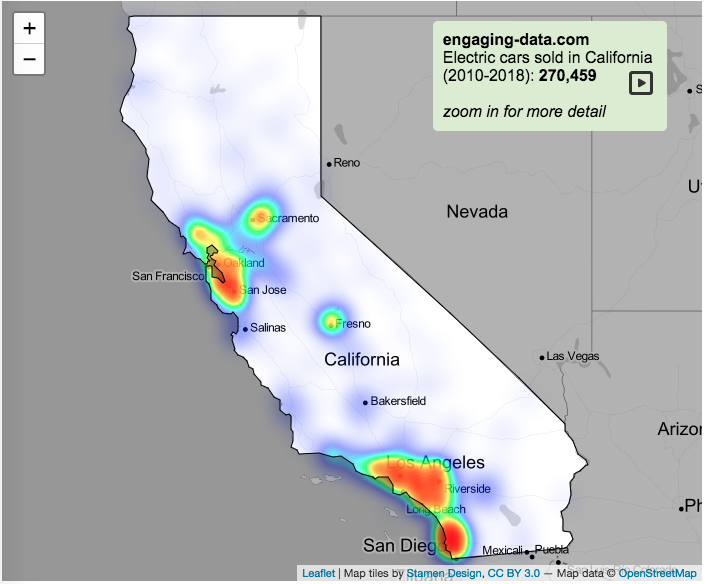 electric vehicle heatmap california