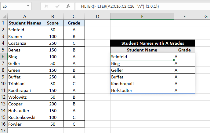 Excel FILTER Function – How To Use 12 FILTER function to return Non-Adjacent Columns