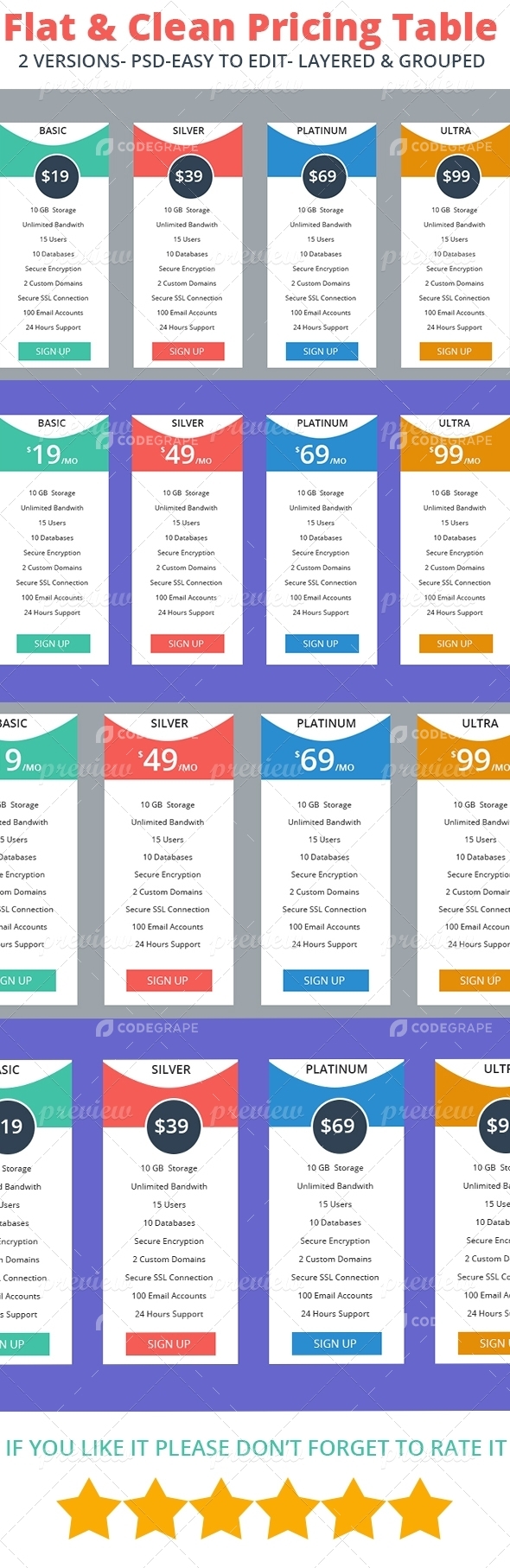 Flat & Clean Pricing Table