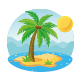 Tropical Desert Island with Palm Tree