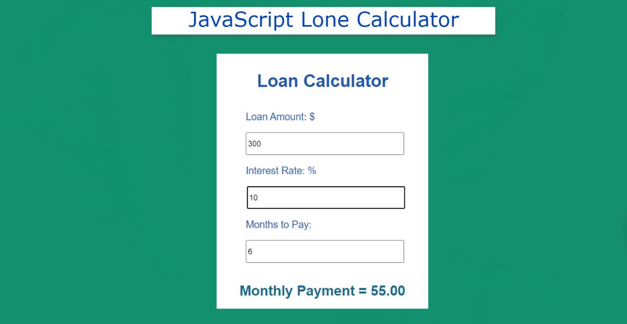 Simple Loan Calculator using JavaScript