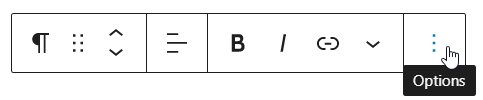 Capture d’écran montrant le bouton Options situé dans la barre d’outils des blocs.