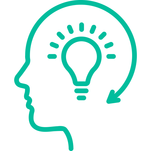 Icon of a person getting inspired (a head with a lightbulb)